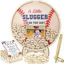 Wenqik 63 Pcs Baseball Baby Shower Guest Book Alternatives Set Baby Shower Decorations with Photo Frame Sonogram Frame Keepsake 60 Wood Slices Guest Book for Birthday