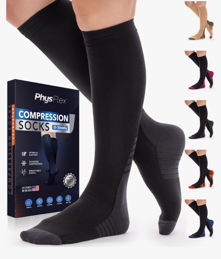 Compression Socks for Women & Men (20-30 mmHg) Support for Travel, Nurses, Pregnancy, Shin Splints, Sports and Everyday Wear  L-XL 