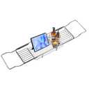BVL Bathtub Tray Stainless Steel with Marble Base Gun Gray Bathtub Tray with White Marble Base Adjustable & Rustproof Bath Caddy for Spa, Relaxation, Bath Bombs
