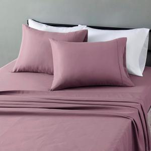 Amazon Basics Lightweight Breathable Microfiber 4-Piece Bed Sheet Set, Queen, Rose, Solid
