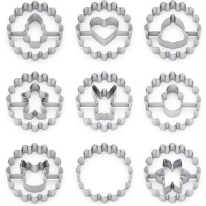 Christmas Cookie Cutters Mini, 9 Pcs Christmas Holiday Metal Cookie Cutters for Party Baking Christmas Tree, Heart, Deer Head, Snowflake, Jingle Bell, Gingerbread Man,Angel,Circle,Snowman