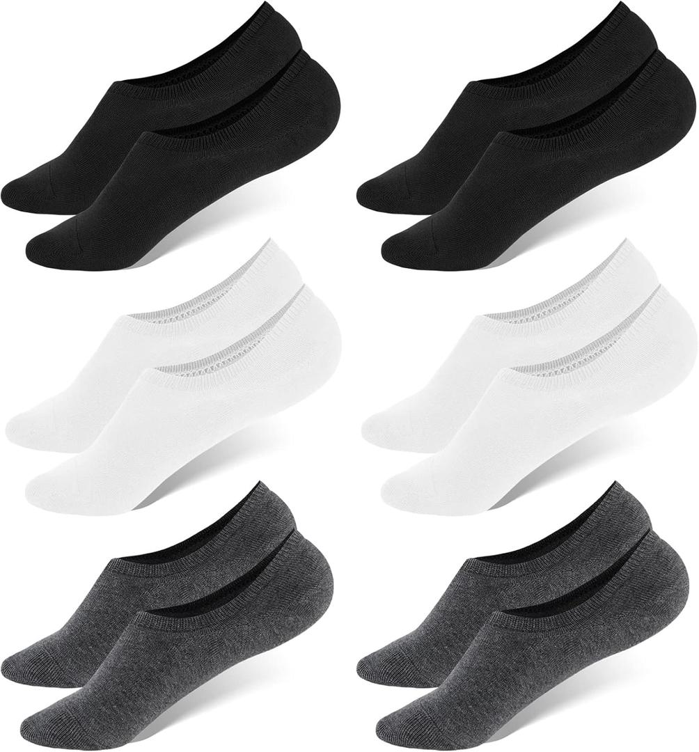 WHISPER DEER No Show Low Cut Socks Men - Invisible Casual Cotton Loafer Socks With Non-Slip Grip (3/6/12 Packs)