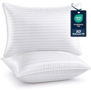 Deconovo Luxury Striped Pillows for Sleeping - Oeko-TEX Certified, for Back, Stomach or Side Sleepers, Breathable Cotton Cover, Cooling, Machine Washable – Pack of 2 Queen Size (20x30), White
