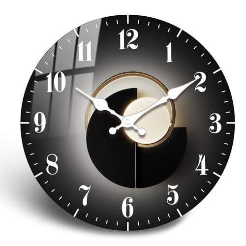 JENGRYOE Modern 10 Inch Black and Gold Wall Clock – Silent Decorative Wall Clocks Battery Operated, Wooden Analog Wall Clock Non Ticking for Living Room, Bedroom Home Décor