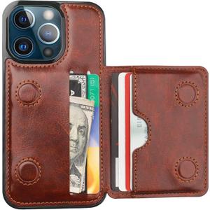 KIHUWEY Compatible with iPhone 13 Pro Wallet Case Credit Card Holder, Premium Leather Kickstand Durable Shockproof Protective Cover for iPhone 13 Pro 6.1 inch(Brown)