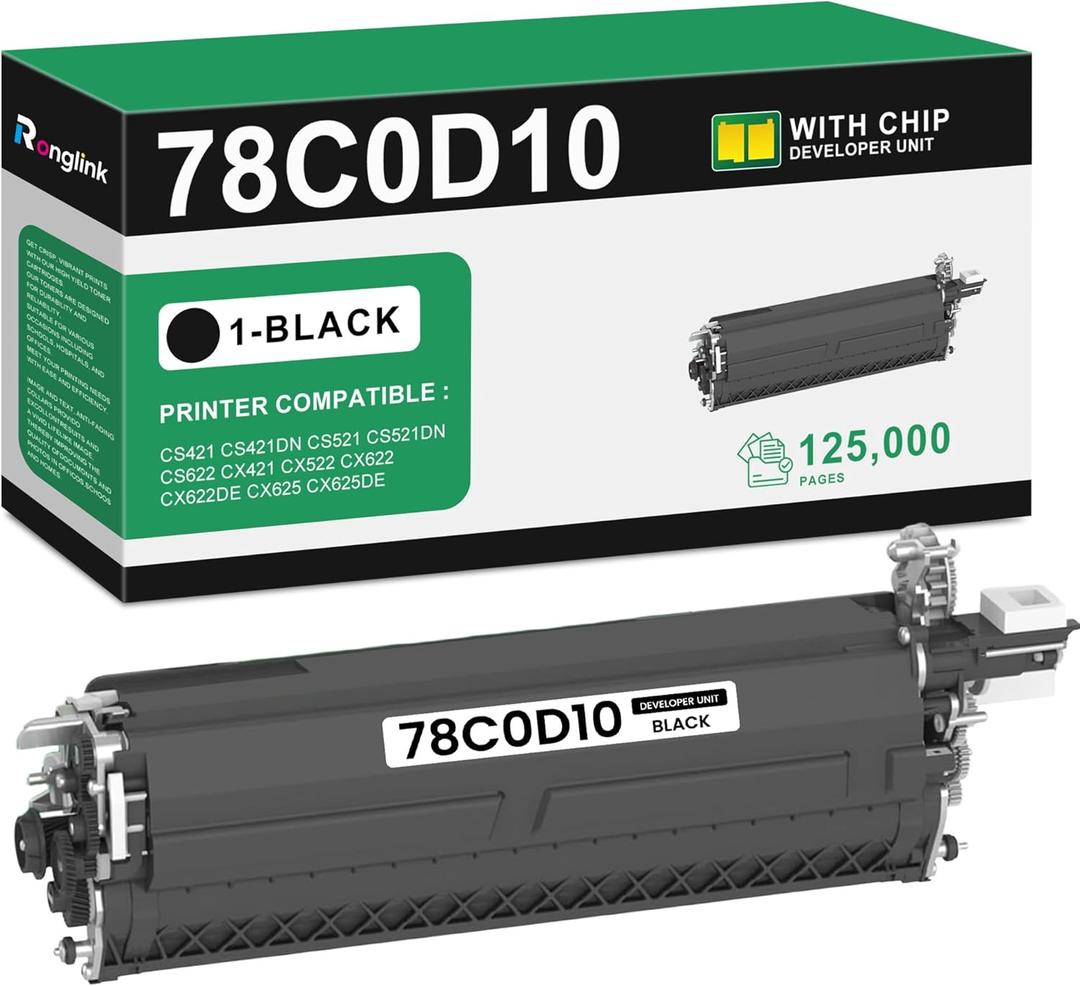 78C0D10 Black Developer Unit Remanufactured for Lexmark CS421 CS421dn CS521 CS521dn CS622 CS622de CX421 CX522 CX522ade CX622 CX622ade CX622de CX625 CX625ade CX625de Printer (1-Pack, 125,000 Pages)