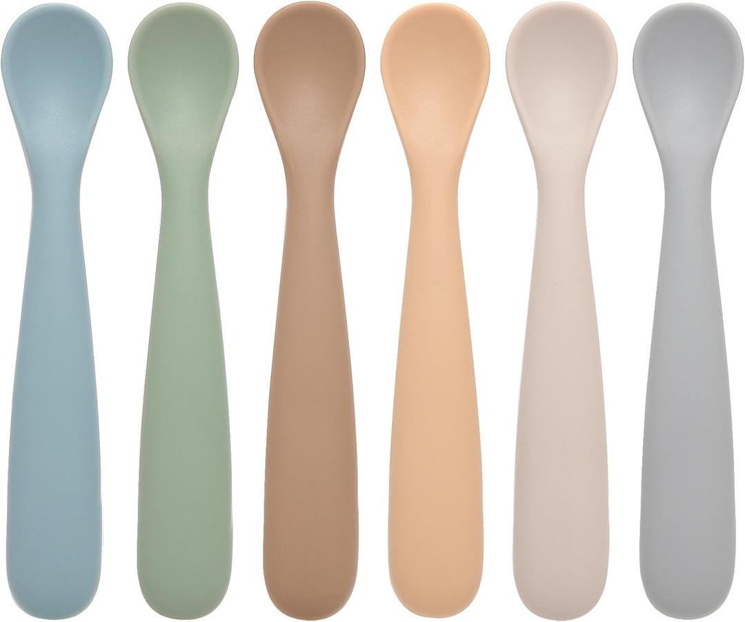 Eascrozn Baby Spoons, 6 Pack First Stage Silicone Feeding Spoons, Soft Tip Feeding Baby Utensils, Baby Led Weaning Supplies Training Spoons, Dishwasher and Boil Safe