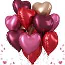 Red Heart Balloons, 18 Inch 12 Pcs Burgundy Red and Pink Foil Heart Balloons Red and Rose Gold Heart Shape Foil Balloons Party Decoration for Birthday Wedding Valentines Anniversary
