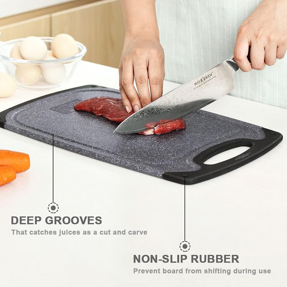 Cutting Board for Kitchen, Large-Small Cutting Board, Dishwasher Safe, Juice Groove, Easy Grip Handle, Non-Slip Rubber Cutting Board (Dark Gray)