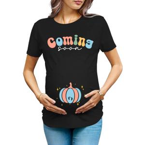 OCURHU Halloween Maternity Shirt Coming Soon Pumpkin Shirt Thanksgiving Pregnancy Baby Footprints Tees Dark Black S