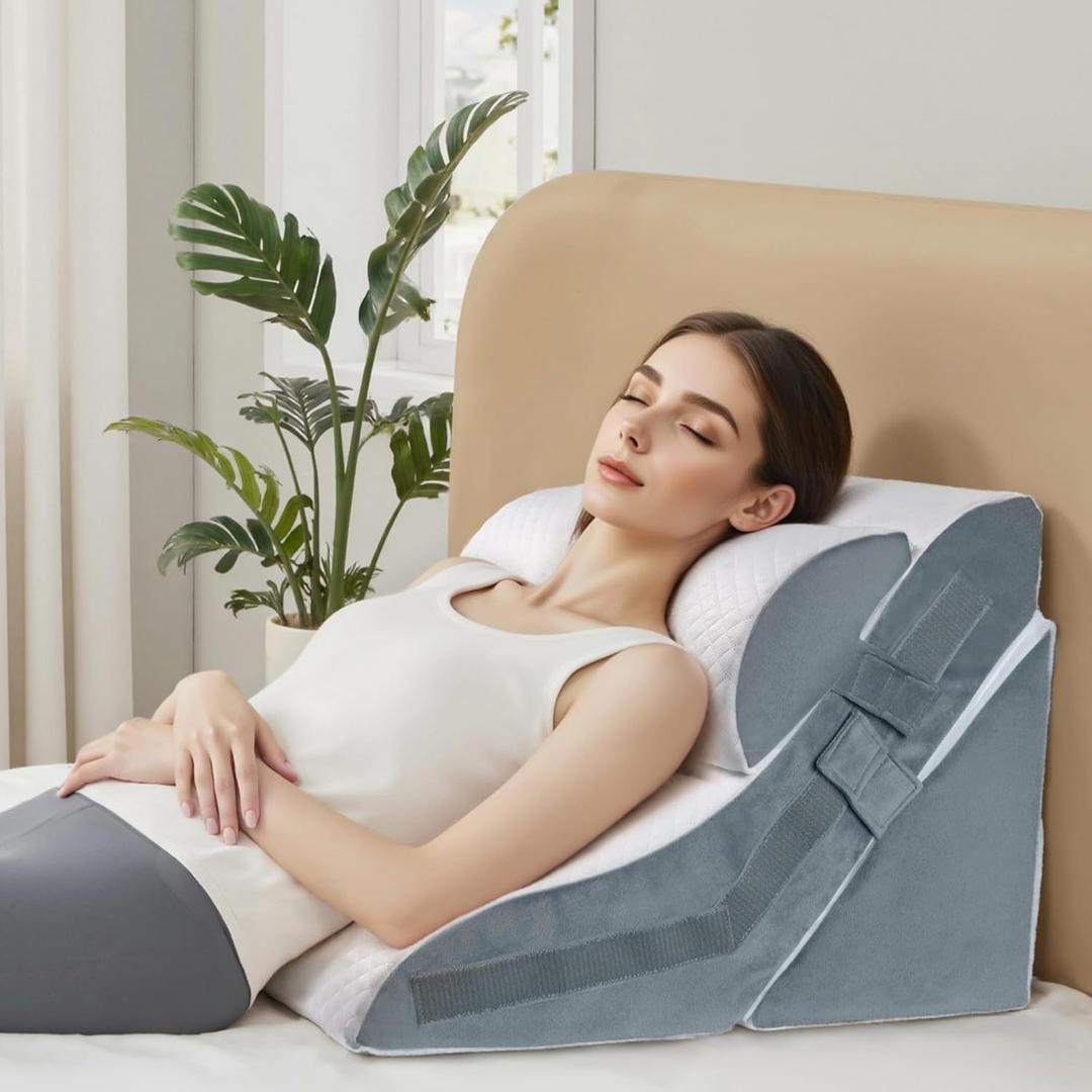 3PCS Wedge Pillow for Sleeping, 15-in-1 Orthopedic Bed Wedge Pillow Set Adjustable Memory Foam Wedge Pillow for After Surgery, Acid Reflux, Snoring, Back Pain Relief (Grey)