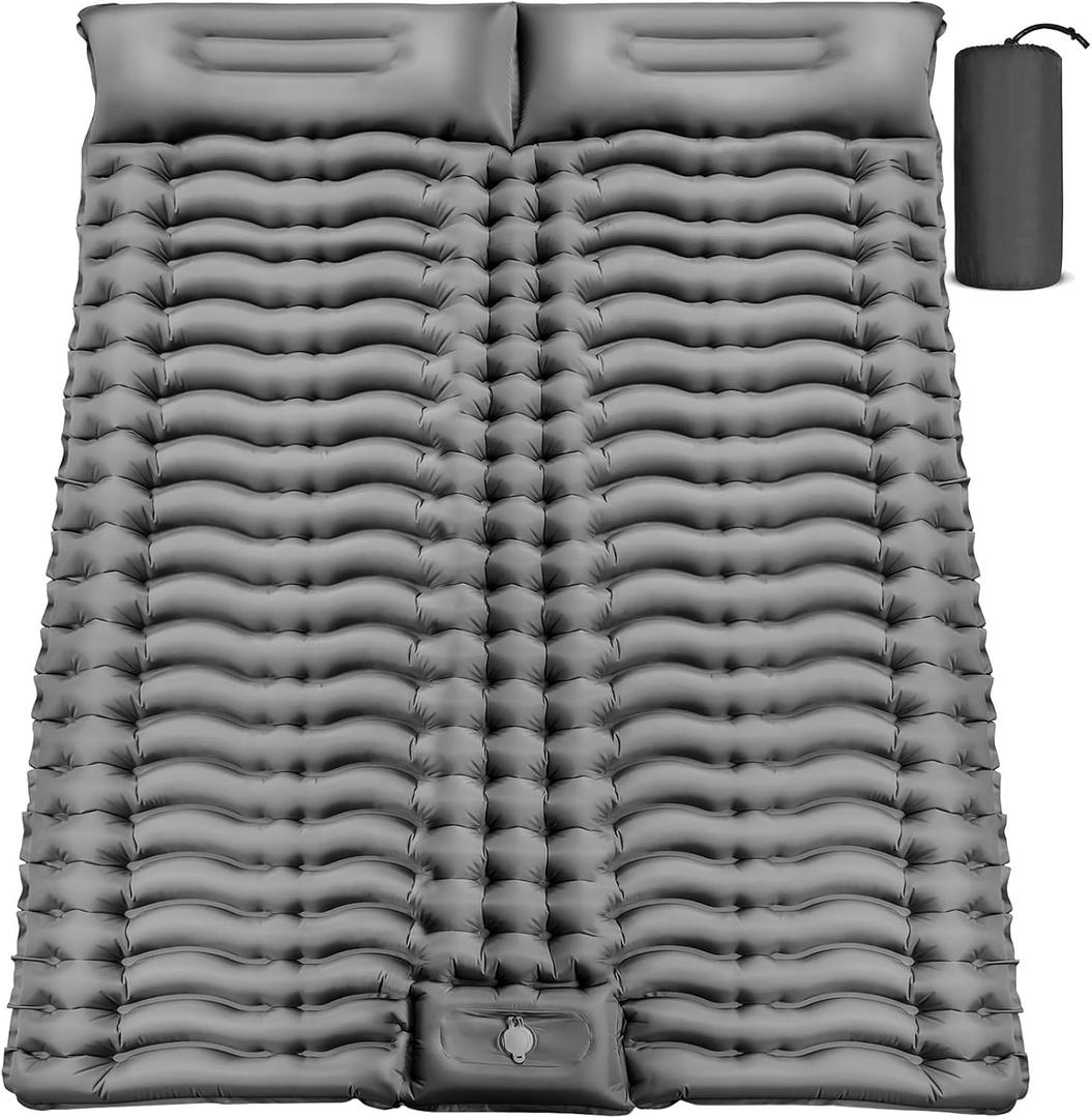Yuzonc Double Camping Sleeping Pad 4" Ultra-Thick Foot-Pump Design, Lightweight 2-Person Inflatable Sleeping Mat with Pillow for Backpacking, Hiking, Travel, Tent Gray