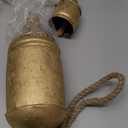 Decorative Cow Bells Set of 3 Large Harmony Bells - Vintage Giant Christmas Bells, Country Rustic Cowbell on Jute Rope XL Hanging Lucky Golden Bells (4"-6"-8")