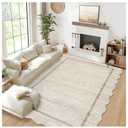 GarveeHome Scalloped Large Living Room Area Rug 8x10 - Machine Washable Modern Rugs Bordered Neutral Rug Non-Shedding Low Pile Farmhouse Carpet for Bedroom Nursery Classroom Dorm 8 ft x10 ft Beige