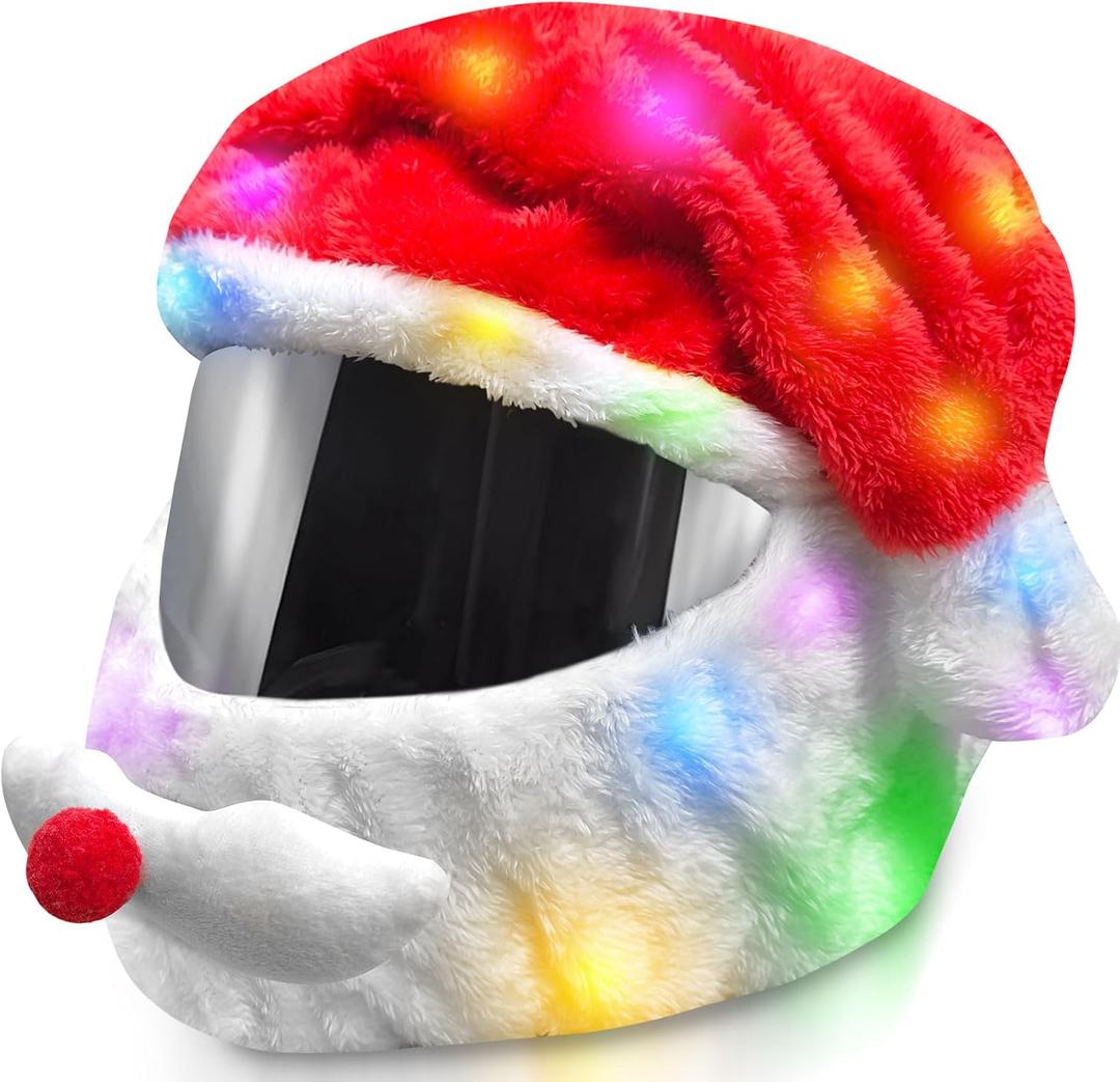 Extra Large Christmas Santa Motorcycle Helmet Cover Light Up Hat Decoration 30 x 15.8 in for Men Women Fun Rides Gifts