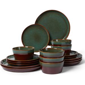 Pokini Ceramic Plates and Bowls Sets for 6, 18pcs Dinnerware Sets, Dish Set