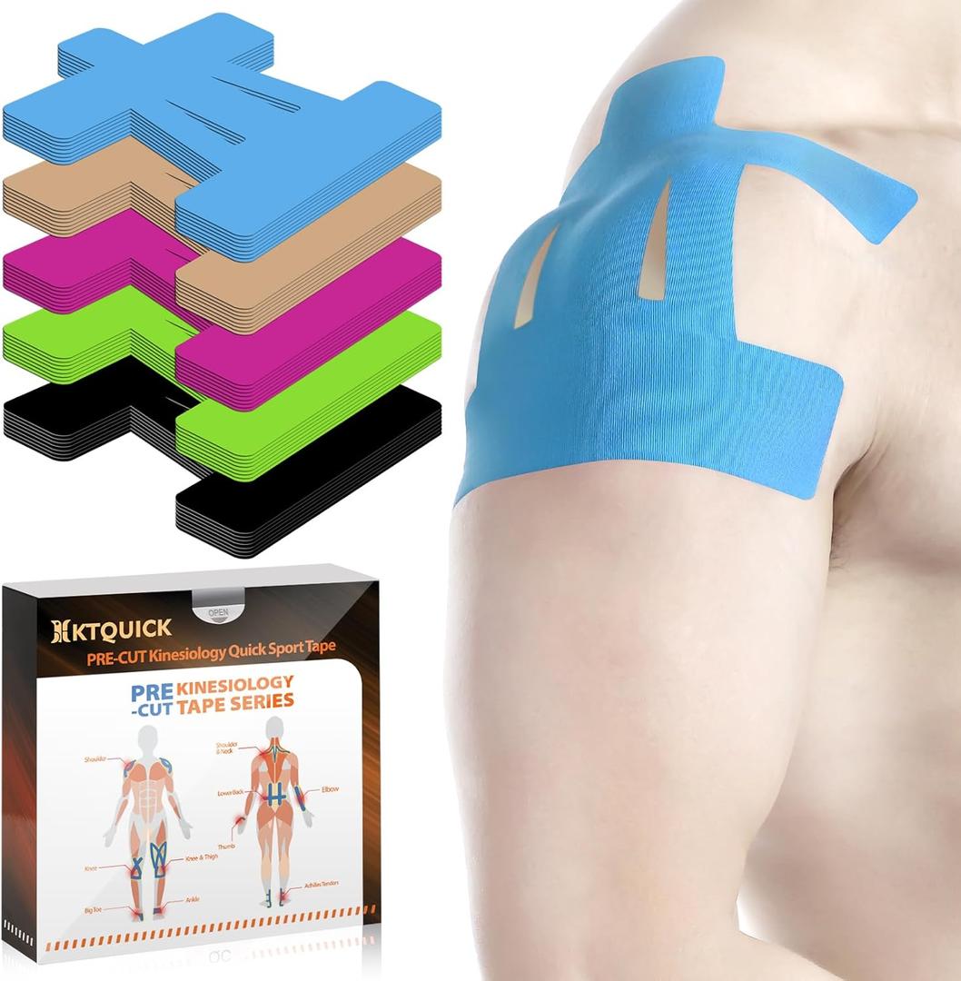 Kinesiology Tape for Shoulder Precut, 12 PCS Shoulder Tape for Pain Relief, KTQUICK Original Cotton Waterproof & Breathable, Enhance Elastic Sports Tape for Pain Support and Muscle Sports, Blue