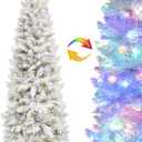5 Ft Prelit Artificial Pencil Christmas Tree Decoration with 8 Modes 100 LED Warm Lights Plug in 380 Branch Tips Metal Stand Slim Tree Xmas Decor Indoor Outdoor Home Holiday (White)