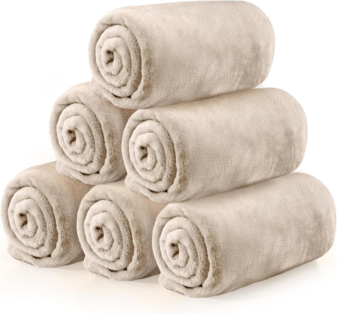 6 Pcs Flannel Fleece Throw Blanket Bulk 50 x 60 Inch Soft Fleece Blanket Warm Throw Blanket Coral Blankets for Couch Sofa Home Wedding Gifts Season (Khaki)