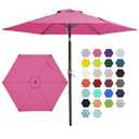 JEAREY 7.5FT Patio Umbrella Market Table Umbrella with 6 Sturdy Ribs, Push Button Tilt/Crank Outdoor Umbrella for Garden, Deck, Backyard, Pool and Beach, Rose Pink