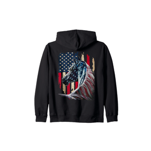 Horse Vintage Print on Back Zip Hoodie, Size M