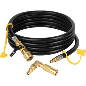 GASPRO 12FT Quick Connect Propane Hose for RV with Elbow Adapter, For Blackstone 17" and 22" Table Top Griddle, with 1/4 Inch Shutoff Valve & Male Full Flow Plug