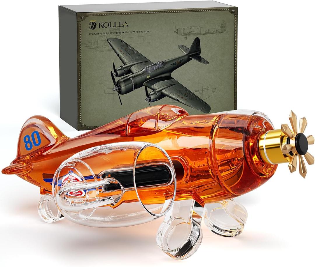 Kollea Gifts for Men Dad, Fighter Aircraft Whiskey Decanter Set with 2 Detachable Glasses, Gag Birthday Gift Ideas for Father, Boyfriend, Brother, Air Force & Military Lover, Anniversary, Christmas