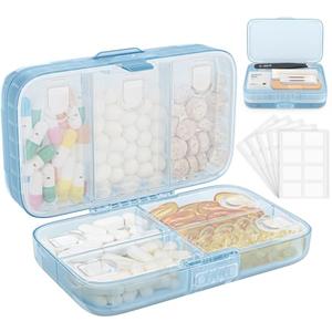 FYY Weekly Pill Organizer with Labels,8 Compartments Travel Daily Pill Case Airtight Moistureproof Large Pill Box to Hold Vitamins, Fish Oil, Supplements,Cotton Swab and Bandages-Blue