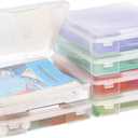 novelinks 12" x 12" Plastic Scrapbook Storage Cases, Portable Paper Organizer with Built-in Handle, Clear Craft Organizers Box, Stackable Storage Containers for Documents, Sewing, Art Supplies, 6 Pack