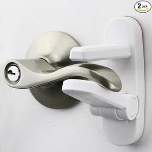 Door Lever Lock (2 Pack) – Prevents Toddlers from Opening Doors – Easy OneHand Operation for Adults – Durable ABS with 3M Adhesive Backing – No Tools Needed for Install