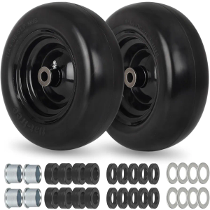 GICOOL 11x4.00-5” Flat Free Lawn Mower Tire and Wheel with 3/4" or 5/8" Bearing, 3.4"-4"-4.5"-5" Centered Hub, Smooth Tread Tire for Zero Turn Mowers, 2 Pcs