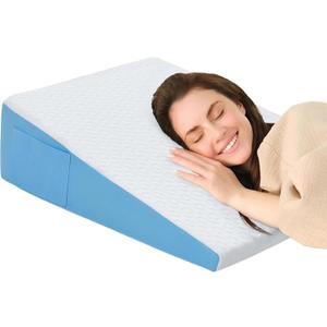 Wedge Pillow for Sleeping, 7.5" Bed Wedge After Surgery, Back Pain Relief, Memory Foam Pillow Triangle Incline Wedge for Back Support, Leg Elevation (White,Blue) 