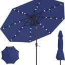 10FT Solar Umbrella 32 LED Lighted Patio Umbrella Table Market Umbrella w/Tilt and Crank, UV-Resistant Outdoor Umbrella for Pool, Garden, Deck, Navy Blue