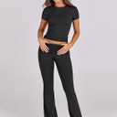 ANRABESS Lounge Sets for Women 2 Piece Foldover Yoga Flare Leggings Pants Crop Tops Casual Y2K Outfits Matching Tracksuit Set (Black, M)