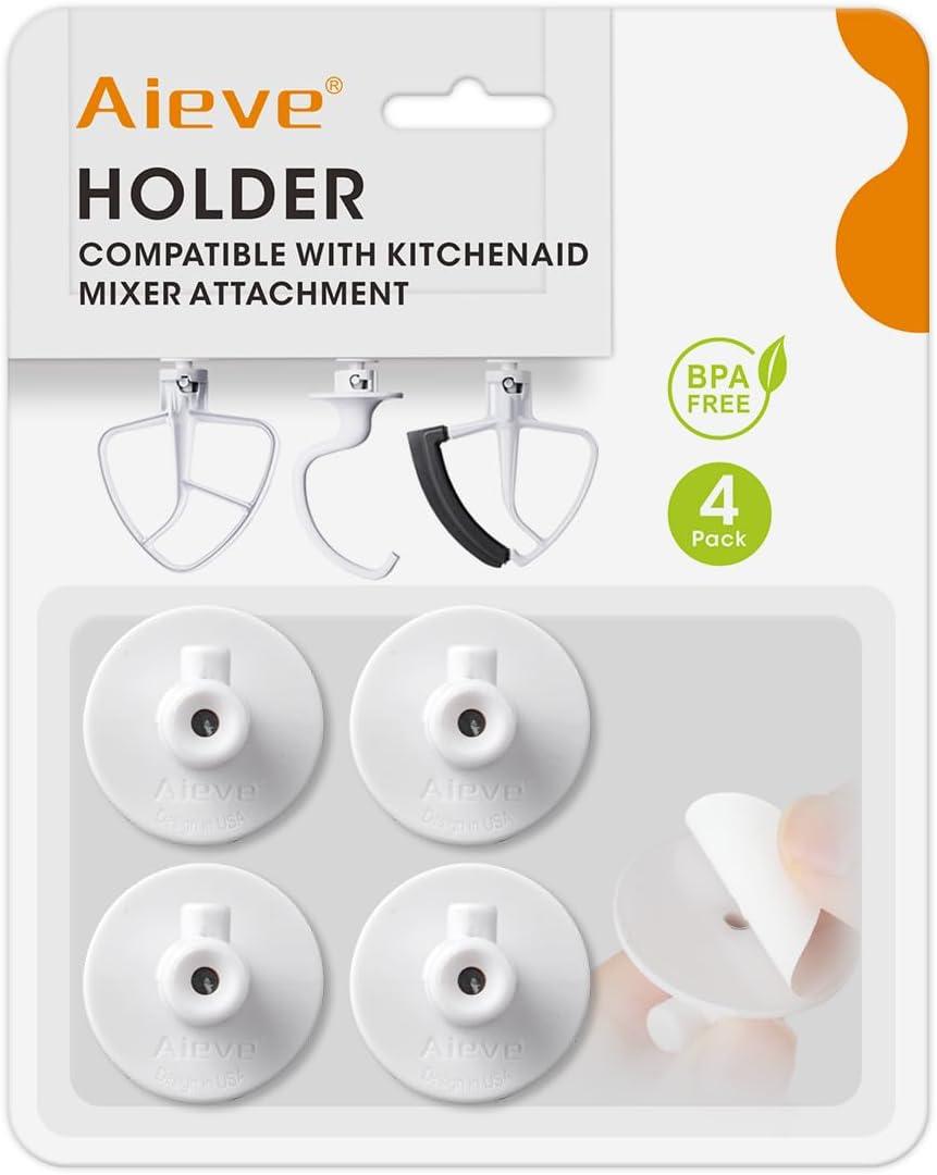AIEVE 4 Pack Stand Mixer Attachment Holders Compatible with Kitchenaid Mixer Accessories,Flex Edge Beater, Flat Beater, Dough Hooks and Wire Whip Organizer