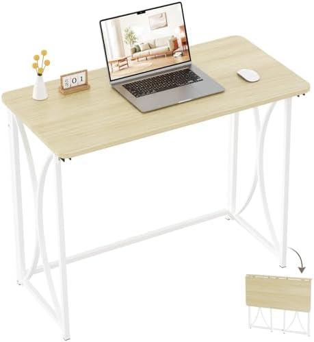 coeztt Folding Table, 31.5" Small Desk for Bedroom, Space Saving Foldable Computer Desk for Home Office, Easy Assembly, Beige