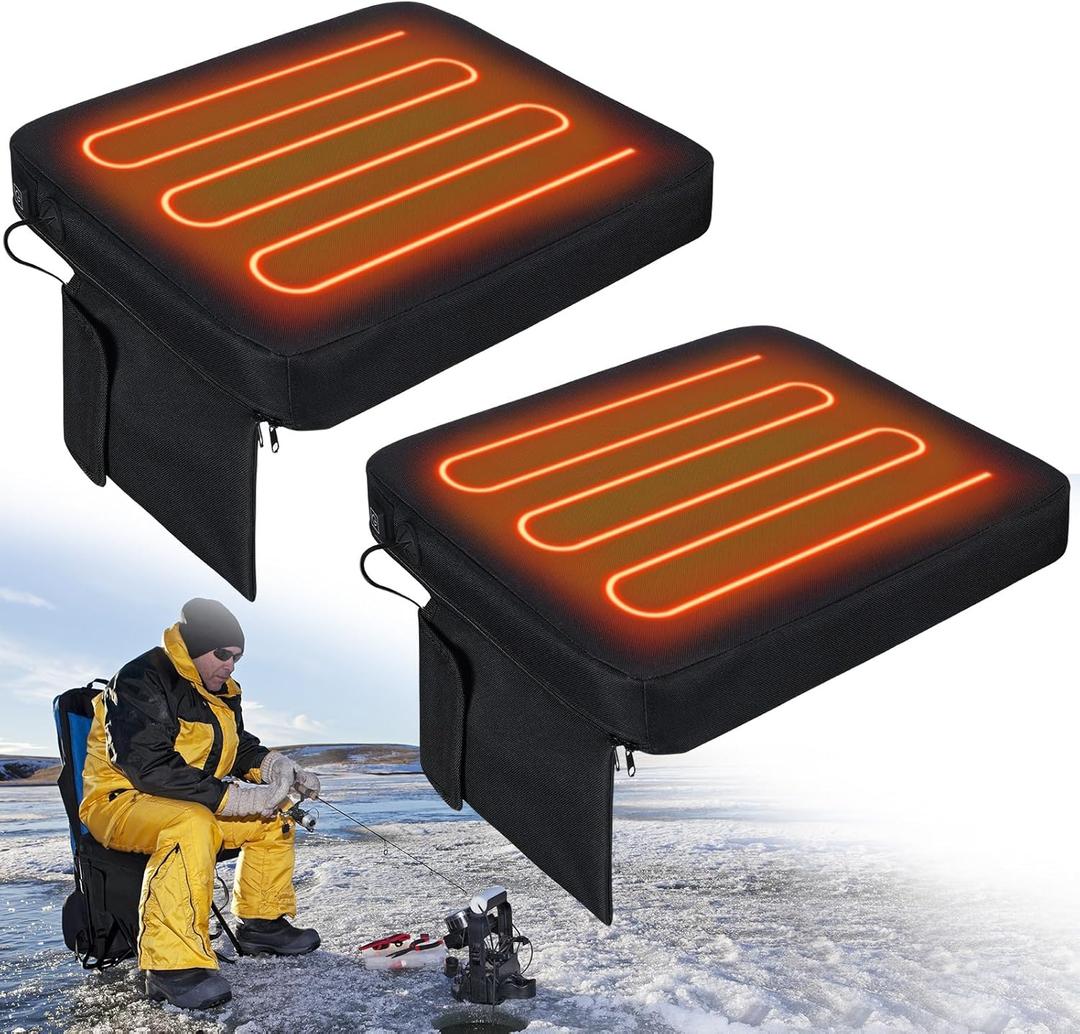 Thyle 2 Pcs Portable Heated Seat Cushion Backless Stadium Seat Pad Waterproof Chair Pad No Back USB Power with 3 Level Adjustable Temperature for Sports Camping Fishing Home Outdoor, No Power Bank