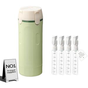 4 in 1 Travel Dispenser Bottle for Flying Essentials Camping Toiletries Pump Leak Proof Size Portable Containers for Shampoo Lotion Creams Body Wash Conditioner Refillable Attached Label (Green)
