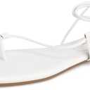 Women's Lace Up Sandals Strappy Flats Gladiator Wrap Flip Flop Tie Open Ring Toe Summer Shoes (8, White)