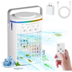 Portable Air Conditioner,Cooling Fan with 3 Speeds &3 Modes,2-8H Timer,1000ml Water Tank, Remote Control,4 in 1 Humidifier, Air Conditioner,Fan,Night Light,Evaporative Air Cooler for Home,Office