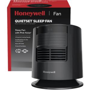 Honeywell QuietSet™ Personal Sleep Fan Noise Machine with Pink Noise, 3 Speeds, Adjustable Head, Nightstand and Bedside Fan, Black, HTF300B, Medium