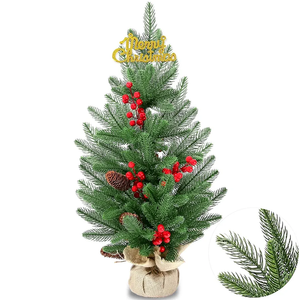 28 Inch Tabletop Christmas Tree, 2.33 Ft Artificial Small Little Real Natural Touch Pine Tree with Red Berries Pine Cones Merry Christmas for Indoor Table Desk Home Bedroom Christmas Decorations