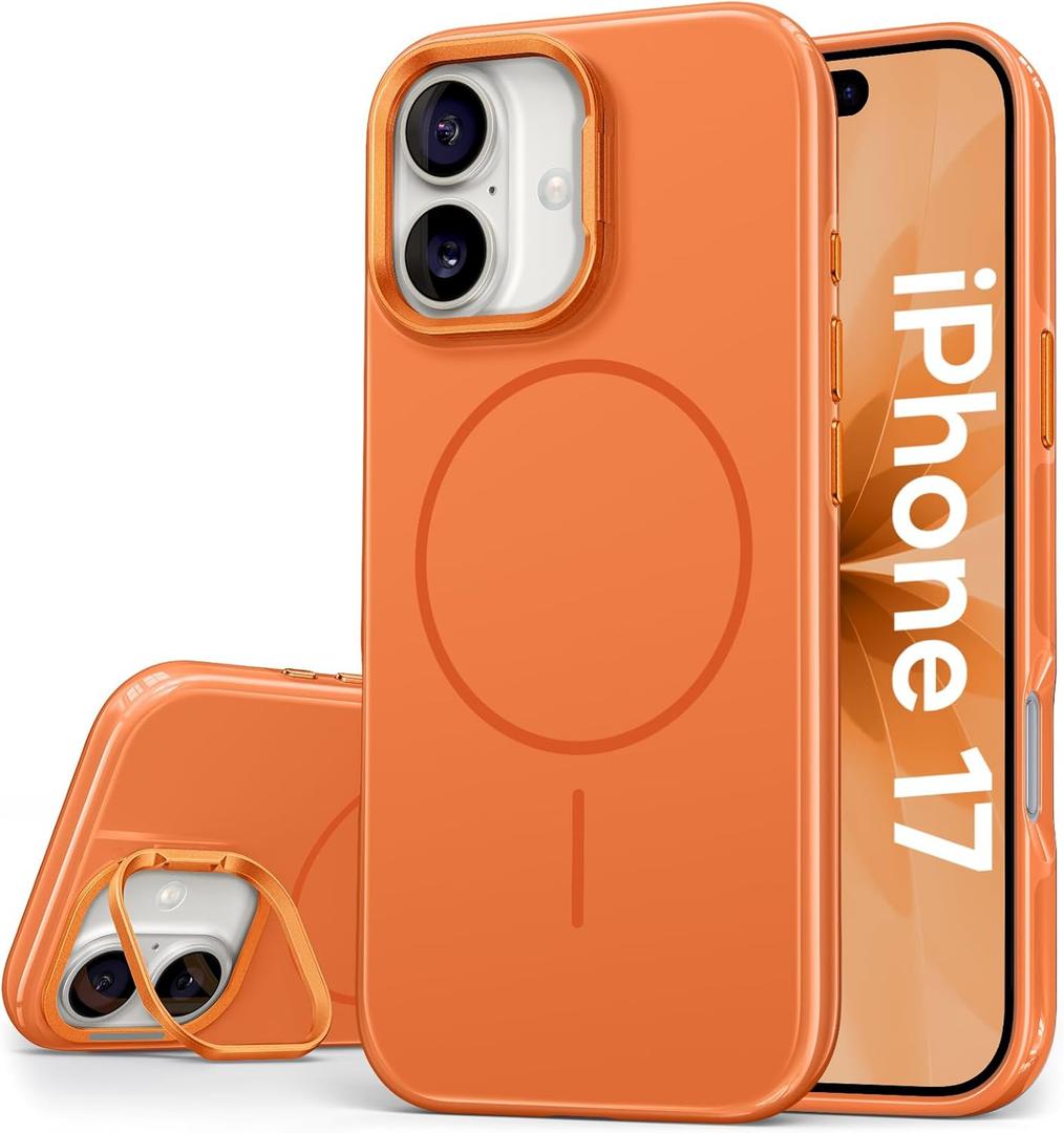 Vihibii for iPhone 17 Case, [Compatible with Magsafe], Invisible Camera Stand, Fade-Resistant Glow Stylish Slim, Military-Grade Drop Protection & Scratch-Resistant Back Phone Cover, 6.3" 2025, Orange