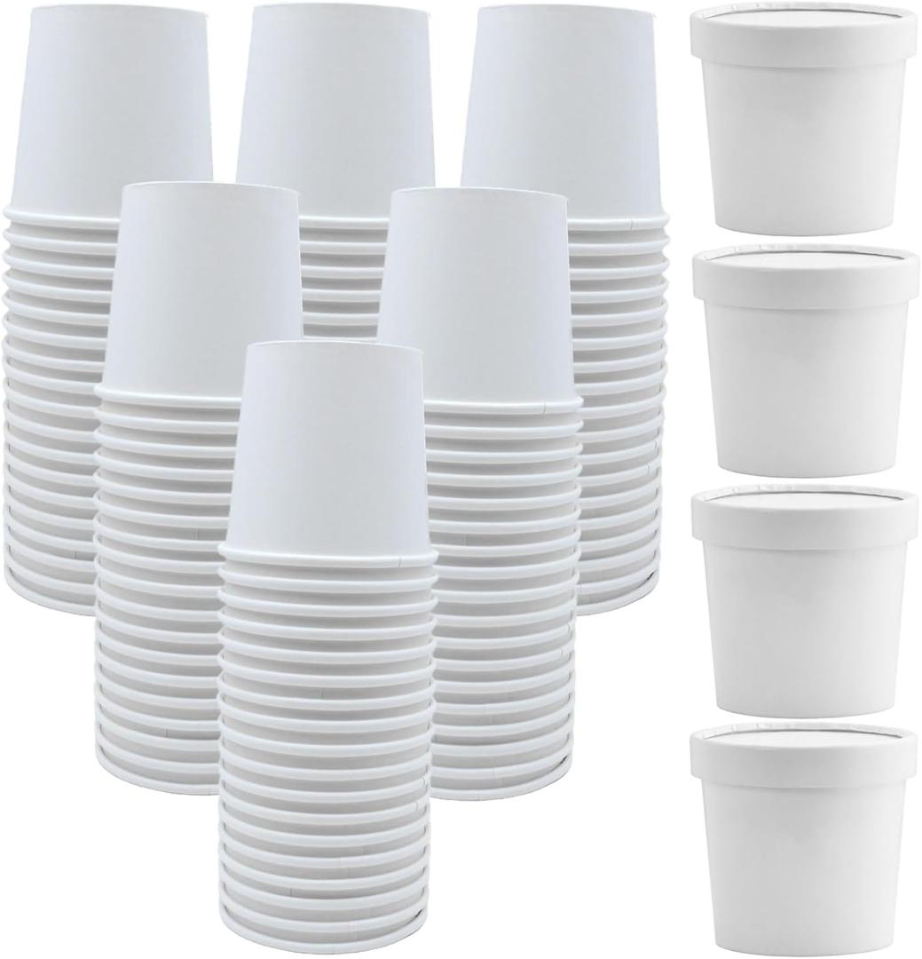 60 Pack 12 oz White Paper Ice Cream Cups with Lids, To Go Soup Containers Dessert Bowl, Microwave and Freezer Safe Food Storage Bowls for Parties, Christmas, Takeout, Picnics