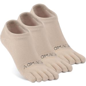 aomagic No Show Toe Socks for Men & Women, Athletic Running Coolmax 5-Finger Socks Ankle Low Cut, Soft Comfortable Moisture-Wicking, Beige - Small