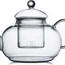 CNGLASS Glass Teapot Stovetop Safe,Clear Teapot with Removable Infuser 20.3 oz,Loose Leaf and Blooming Tea Maker