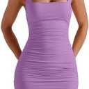 BORIFLORS Women's Sexy Bodycon Corset Mini Dresses Square Neck Ruched Sleeveless Club Party Short Dress S, Purple