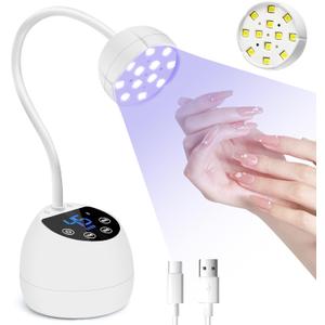 CGBE UV LED Nail Lamp, 36W Mini Cordless Flash Cure Lamp, USB Rechargeable Goosenecks LED Nail Light for Gel Nails with 4 Timers & Auto Sensor for Salon Home DIY Use, White