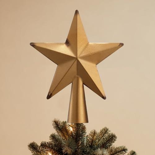 Glitinsel Brass Christmas Star Tree Topper 10 Inch Farmhouse Star Treetop Christmas Metal Rustic Xmas Decorative Holiday Ornament Handmade Vintage Decoration Gifts