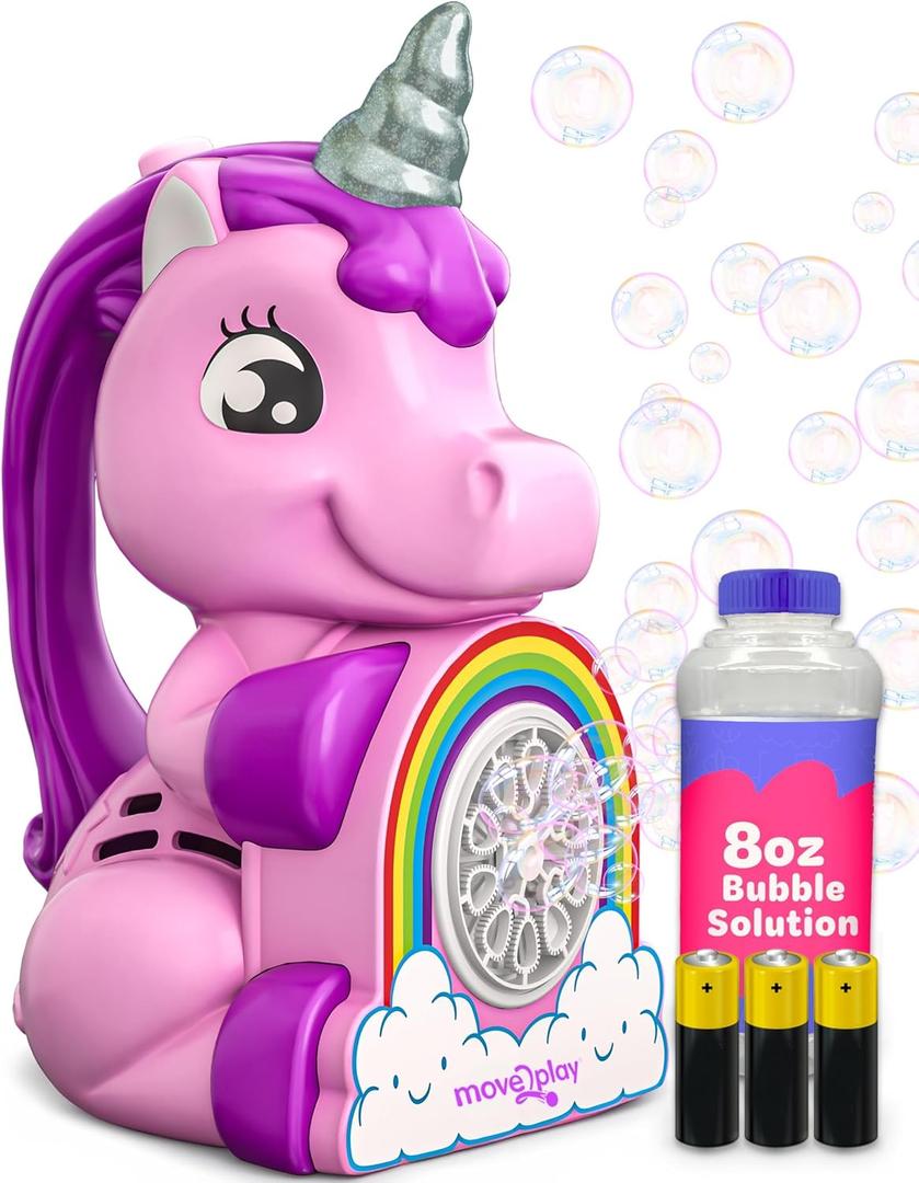 Move2Play, Unicorn Bubble Blower | Basket Stuffer | Bubble Machine | Toy for Toddlers, Boys and Girls | Indoor & Outdoor | Birthday Party | Summer Fun | Gift for Girl 1, 2, 3, 4+ Years Old